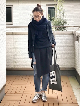 「ドレスシューズ」｜「アイテム（ノーカラージャケット）」を使った、Kay-teeeさん（レディース・150cm）の秋コーディネート