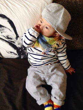 「ボーダーTシャツ」｜kaiさん（キッズ・70cm）の春コーディネート