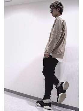 「RickOwens×adidas」｜「アイテム（スウェット）」を使った、福山祥太さん（メンズ・172cm）の春コーディネート