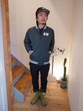 「長靴」｜「アイテム（ナイロンジャケット）」を使った、GDCTOKYO-MAH-bow-さん（メンズ・171cm）の冬コーディネート