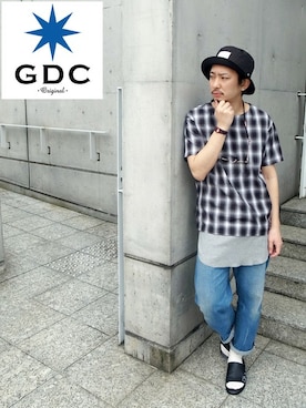 「GDC（ジーディーシー）のアイテム（帽子）」を使った、GDCTOKYO-MAH-bow-さん（メンズ・171cm）の春コーディネート