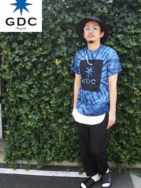 「GDC（ジーディーシー）のアイテム（帽子）」を使った、GDCTOKYO-MAH-bow-さん（メンズ・171cm）の春コーディネート