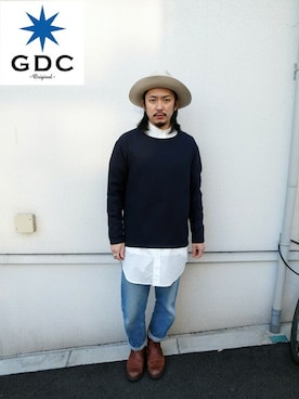 「GDC（ジーディーシー）のアイテム（パンツ）」を使った、GDCTOKYO-MAH-bow-さん（メンズ・171cm）の冬コーディネート