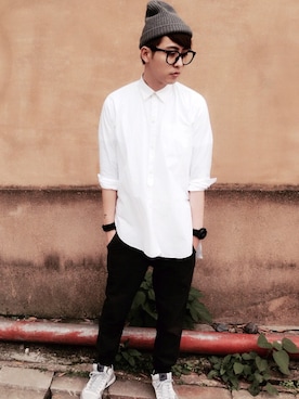 「plain-me（プレインミー）のアイテム（帽子）」を使った、Lukeさん（メンズ・178cm）の冬コーディネート