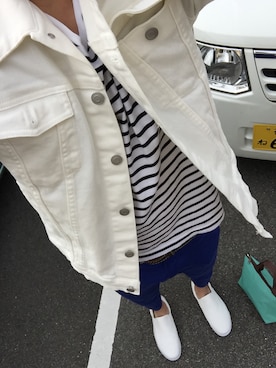 「ブルー x ホワイト」｜「アイテム（その他シューズ）」を使った、SAKATIN.さん（メンズ・170cm）の春コーディネート