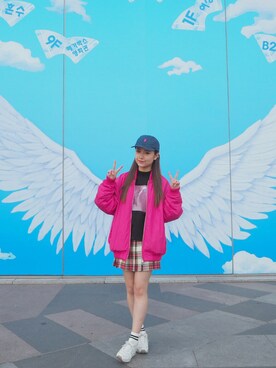 「オルチャンファッション」｜「アイテム（ブルゾン）」を使った、りなち(前川琳菜)さん（レディース・155cm）の春コーディネート