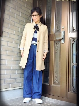 「バンダナ」｜「アイテム（ステンカラーコート）」を使った、kouさん（レディース・155cm）の秋コーディネート