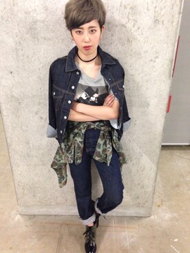 「アイテム（ブーティ、レッド系）」を使った、MIKUさん（レディース・158cm）の冬コーディネート