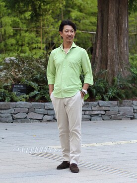シャツ ブラウスを使った 黄緑 の人気ファッションコーディネート 年齢 40歳 44歳 Wear
