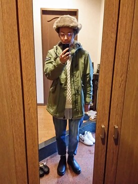 「ロングシャツ」｜「アイテム（モッズコート）」を使った、Keikiさん（メンズ・176cm）の冬コーディネート