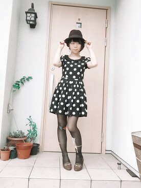 「SHELLNAのアイテム（ワンピース、ブラック系）」を使った、てらさんさん（レディース・158cm）の夏コーディネート