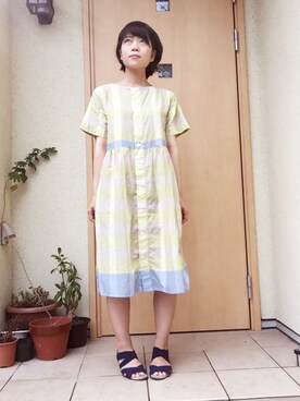 「POU DOU DOU（プードゥドゥ）のアイテム（ワンピース、イエロー系）」を使った、てらさんさん（レディース・158cm）の夏コーディネート