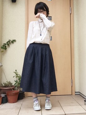 「pink adobe（ピンクアドベ）のアイテム（シャツ/ブラウス、ホワイト系）」を使った、てらさんさん（レディース・158cm）の夏コーディネート