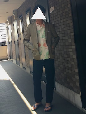「アイテム（サンダル、ブルー系）」を使った、むら🎴さん（メンズ・163cm）の春コーディネート