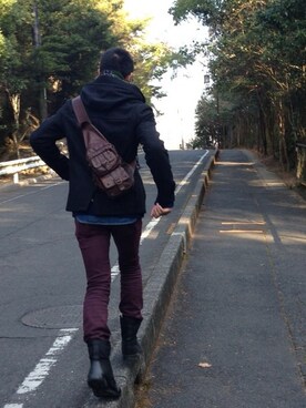 「tk.TAKEO KIKUCHI（ティーケータケオキクチ）のアイテム（ダッフルコート）」を使った、たっちゃんさん（メンズ・176cm）の春コーディネート