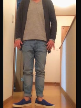 「NANO universe（ナノユニバース）のTMT別注 ユニセックスカラースリッポン（スニーカー）」を使った、のぶさん（メンズ・167cm）の春コーディネート