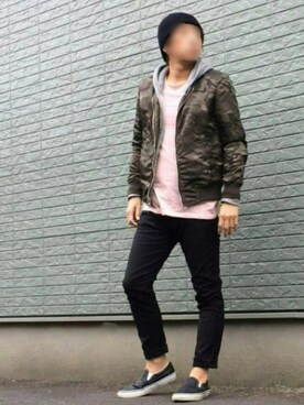 「カモ柄」｜「アイテム（MA-1）」を使った、のぶさん（メンズ・167cm）の秋コーディネート