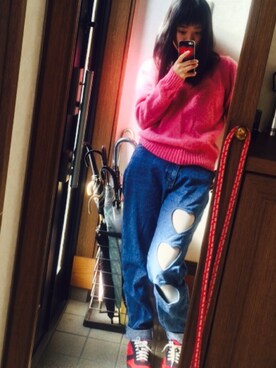 「WC（ダブル シー）のアイテム（デニムパンツ）」を使った、mnhさん（レディース・158cm）の冬コーディネート