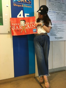 「フリンジデニム」｜「アイテム（帽子）」を使った、MURATA AYAKOさん（レディース・158cm）の夏コーディネート