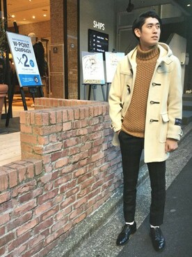 「SHIPS（シップス）のアイテム（ダッフルコート）」を使った、瀬谷さん（メンズ・182cm）の秋コーディネート