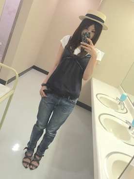 「B.L.U.E（ビーエルユーイー）のアイテム（トップス）」を使った、かちょさん（レディース・163cm）の夏コーディネート