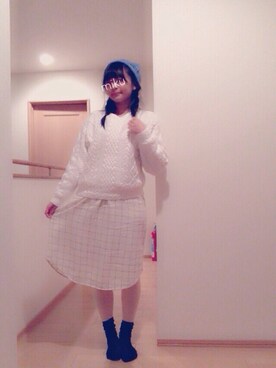 「タイツ×靴下」｜「アイテム（ニットキャップ/ビーニー）」を使った、mikuさん（レディース・162cm）の冬コーディネート