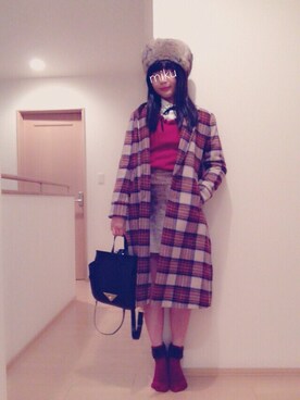 「LILY BROWN（リリーブラウン）のアイテム（チェスターコート）」を使った、mikuさん（レディース・162cm）の冬コーディネート