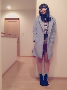 「水色」｜「アイテム（チェスターコート）」を使った、mikuさん（レディース・162cm）の冬コーディネート