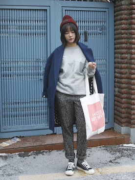 「MUJI」｜「アイテム（ダッフルコート）」を使った、김혜진さん（レディース・161cm）の冬コーディネート