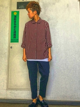 「EDWIN（エドウィン）のアイテム（モカシン/デッキシューズ）」を使った、永瀬さん（メンズ・160cm）の春コーディネート