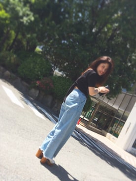 「MOUSSY（マウジー）のBACK RIBBON TOPS J（Tシャツ/カットソー、ブラック系）」を使った、mizukittyさん（レディース・161cm）の夏コーディネート
