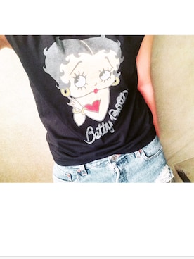 「古着のアイテム（タンクトップ、ブラック系）」を使った、mizukittyさん（レディース・161cm）の夏コーディネート