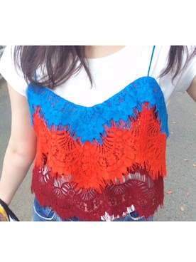 「SLY（スライ）のCOLOR LACE C/A（キャミソール、レッド系）」を使った、mizukittyさん（レディース・161cm）の夏コーディネート