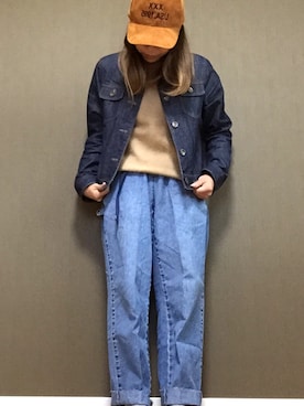 「だぼだぼ」｜「アイテム（デニムジャケット）」を使った、みんとさん（レディース・151cm）の秋コーディネート