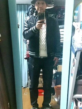 「tk.TAKEO KIKUCHI（ティーケータケオキクチ）のアイテム（スタジャン）」を使った、キヨキヨさん（メンズ・167cm）の冬コーディネート