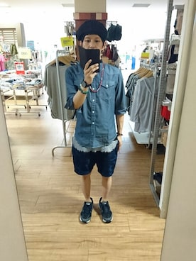 「ノーカラーシャツ」｜「アイテム（キャスケット）」を使った、キヨキヨさん（メンズ・167cm）の夏コーディネート