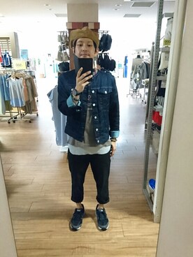 「tk.TAKEO KIKUCHI（ティーケータケオキクチ）のアイテム（デニムジャケット）」を使った、キヨキヨさん（メンズ・167cm）の秋コーディネート