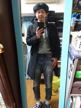 「ベレー帽推奨委員会」｜「アイテム（チェスターコート）」を使った、キヨキヨさん（メンズ・167cm）の冬コーディネート