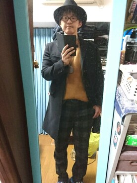「ベレー帽推奨委員会」｜「アイテム（チェスターコート）」を使った、キヨキヨさん（メンズ・167cm）の冬コーディネート