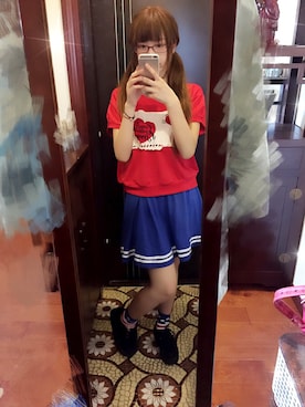 「NOのアイテム（スカート、ブルー系）」を使った、Caramel_JOさん（レディース・158cm）の夏コーディネート