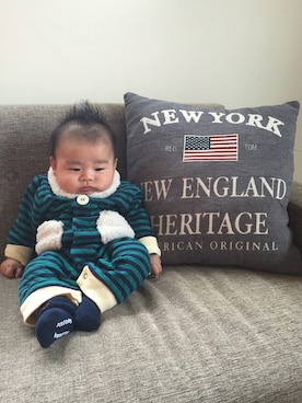 「アイテム（ママ＆ベビー、グリーン系）」を使った、m n t.さん（キッズ・60cm）の秋コーディネート