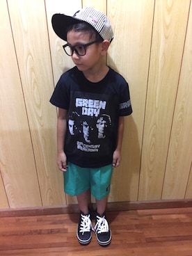 「BRONX（ブロンクス）のアイテム（キャップ）」を使った、サム男とサム次さん（キッズ・120cm）の夏コーディネート