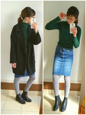 「ウエストイン」｜「アイテム（チェスターコート）」を使った、な つ み。さん（レディース・161cm）の冬コーディネート