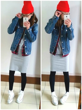 「赤ニット帽」｜な つ み。さん（レディース・161cm）の春コーディネート
