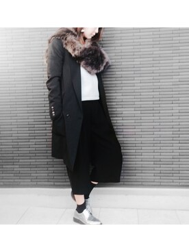 「ロングジャケット」｜「アイテム（その他シューズ）」を使った、Akane Nakayamaさん（レディース・169cm）の冬コーディネート