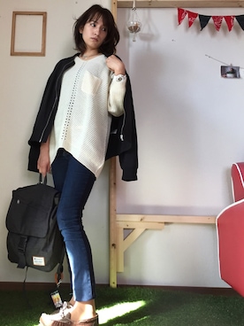 「仕事着」｜「アイテム（ブルゾン）」を使った、タカノンさん（レディース・170cm）の秋コーディネート