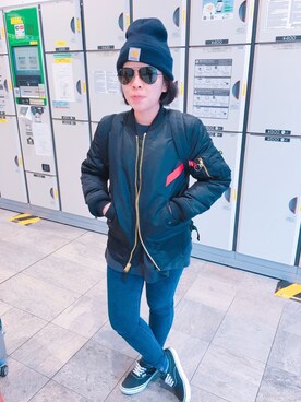 「Carhartt（カーハート）のアイテム（ハンチング/ベレー帽）」を使った、ZOE，馬さん（レディース・150cm）の秋コーディネート