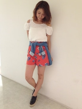 「キュロット」｜「アイテム（デニムジャケット）」を使った、Harei Arakawaさん（レディース・168cm）の春コーディネート