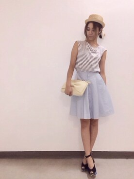 「Supreme.La.La.（シュープリームララ）のアイテム（クラッチバッグ）」を使った、Harei Arakawaさん（レディース・168cm）の夏コーディネート