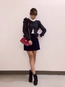 「Supreme.La.La.（シュープリームララ）のアイテム（カーディガン/ボレロ）」を使った、Harei Arakawaさん（レディース・168cm）の秋コーディネート